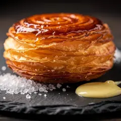 Un kouign amann, gâteau breton feuilleté et caramélisé, évoque la richesse et la tradition. Son nom, "kouign amann signification", raconte une histoire de beurre et de sucre.