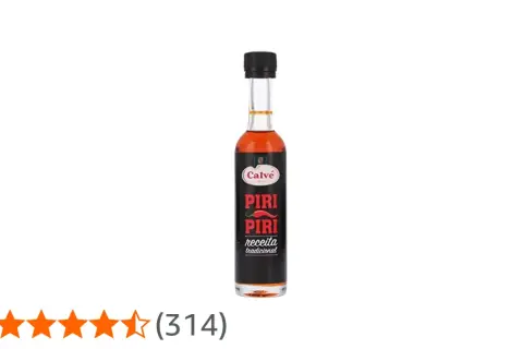 Bouteille de sauce piri piri Calvé, recette traditionnelle, avec une note de 4,3 étoiles.