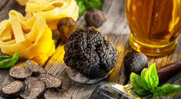 Pâtes fraîches, truffes noires et huile d'olive, un festin digne de la région du Périgord.