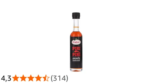 Bouteille de sauce piri piri Calvé, recette traditionnelle, avec une note de 4,3 étoiles.