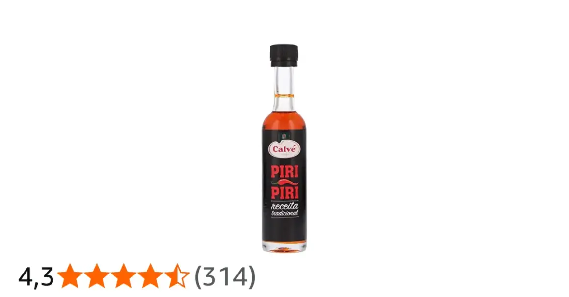 Bouteille de sauce piri piri Calvé, recette traditionnelle, avec une note de 4,3 étoiles.