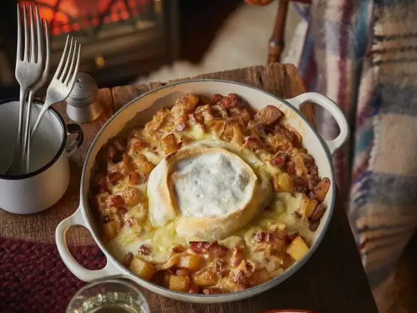 Un plat de tartiflette fumant, avec son fromage fondant au centre. Qui a inventé la tartiflette ? Ce plat savoyard réconfortant.