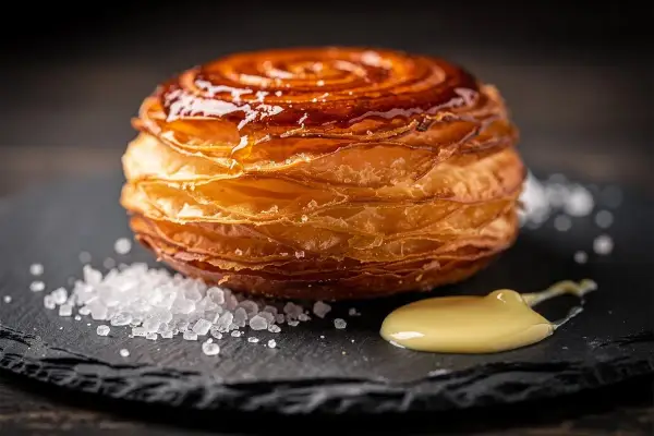 Un kouign amann, gâteau breton feuilleté et caramélisé, évoque la richesse et la tradition. Son nom, "kouign amann signification", raconte une histoire de beurre et de sucre.